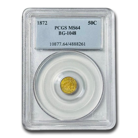 1872 Indian Round 50 Cent Gold MS-64 PCGS (BG-1048) 1872 Indian Round 50 Cent Gold MS-64 PCGS (BG-1048)